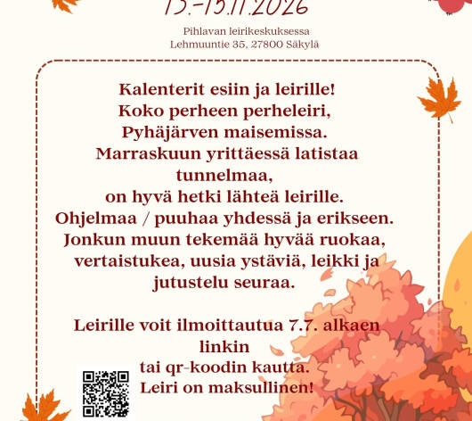 syksyinen tausta, jossa perheleirin ajankohta