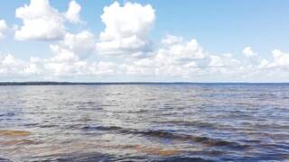 Järvi ja taivas, jolla valkoisia pilviä